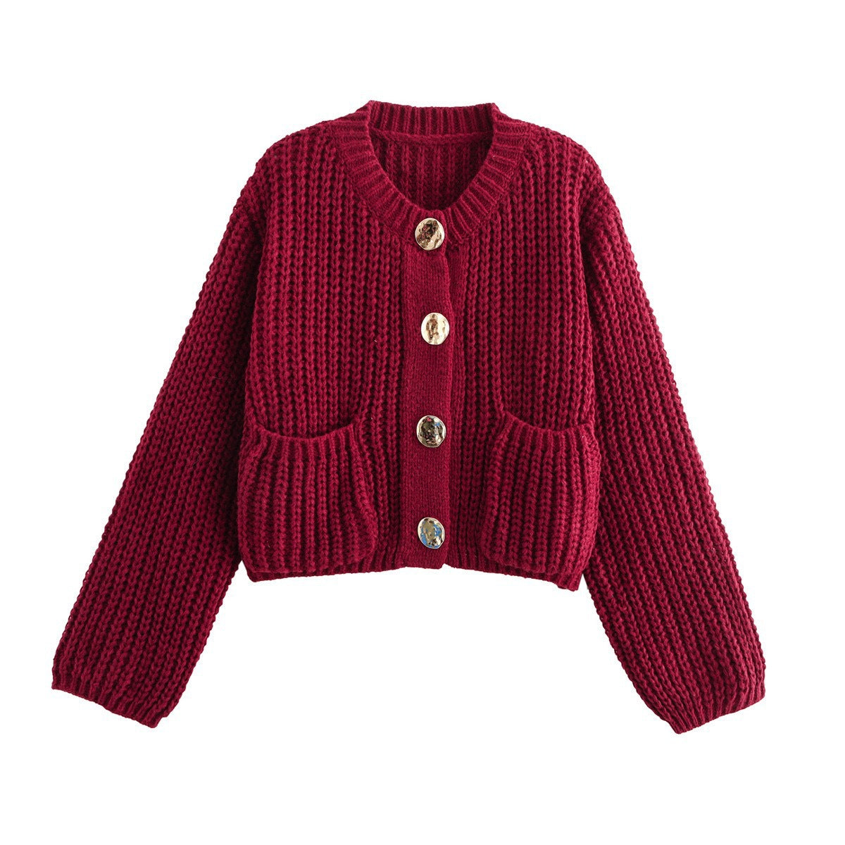Cardigan femme en maille épaisse avec boutons dorés - Oversize