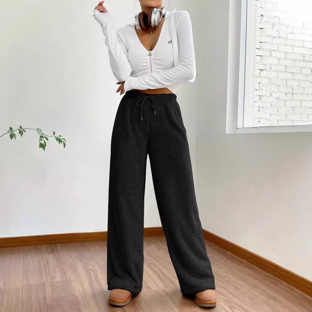 Pantalon taille haute en peluche
