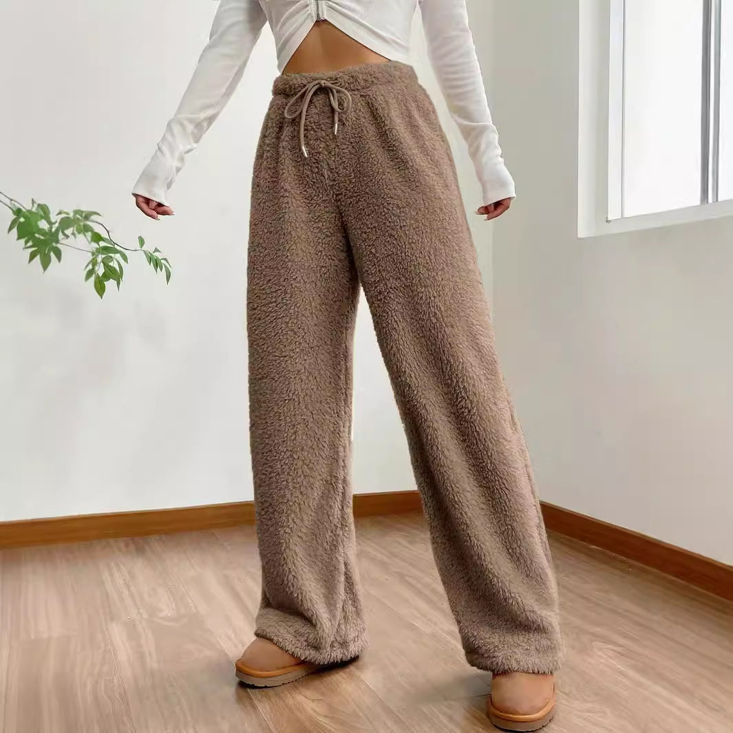 Pantalon taille haute en peluche