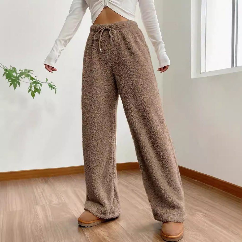 Pantalon taille haute en peluche